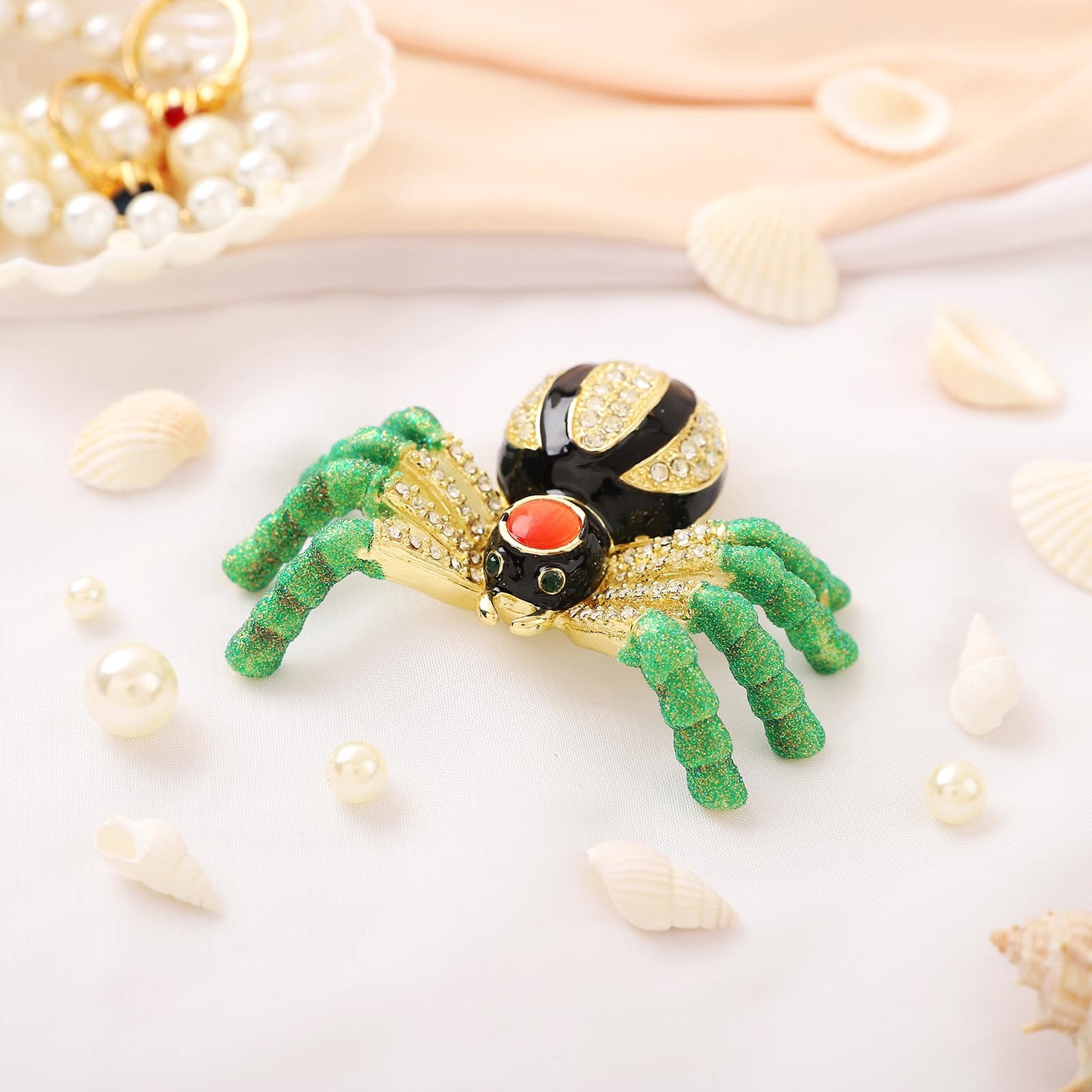 Cute Small Black Spider Style Hand Painted Enamel Trinket Box, Unique Gift for Family