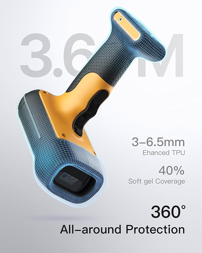 Inateck Industrial Barcode Scanner Wireless, 2D QR Code Scanner with Smart Charging Stand, IP67 Waterproof and Dustproof, Barcode Reader with 2600mAh Battery，Handscanner with App & SDK, BCST-75S