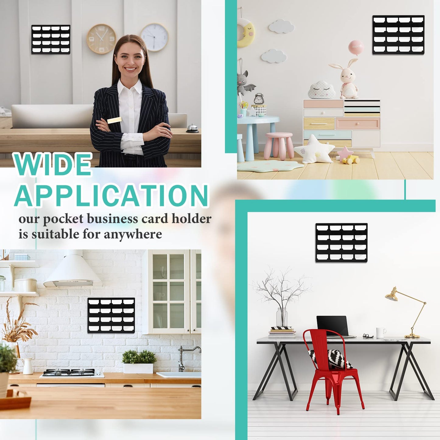 Geelin 2 Pcs Acrylic Business Card Holder Wall Mount Black Business Card Display Holder with Hanging Hardware Vertical Sticker Display Rack Organizing Stand for Office Home (16 Pockets)