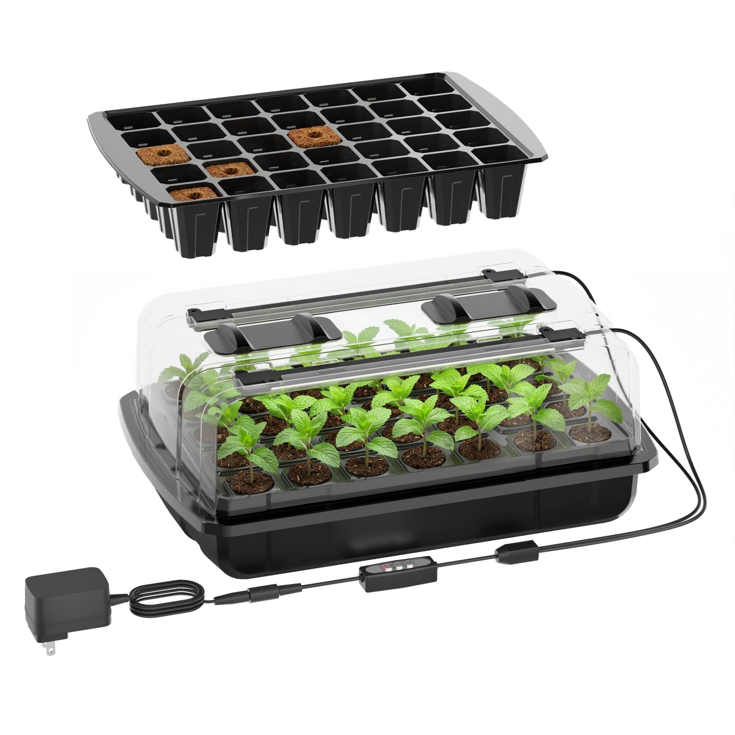 SUNCOZE Seed Starter Tray, 70 Cell Seed Starting Kit with Humidity Dome, Seedling Starter Tray with Adjustable Vent, Hydroponic Seed Germination Tray with 12W Full Spectrum LED Grow Light
