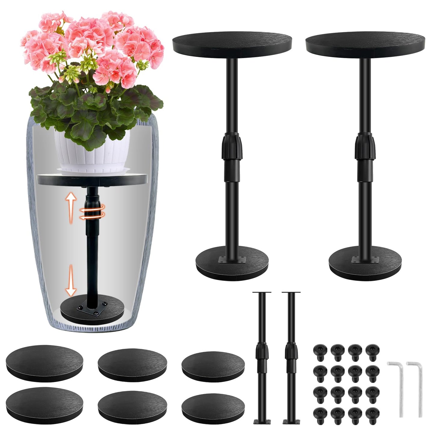 X-Kingsun 2 Pack Adjustable Height Plant Risers for Inside Pots 12-21" Planter Inserts with 6" 8" 10" Base Rise Planter Lift Inserts Risers for Indoor Outdoor Tall Large Planter Container Flower Pot