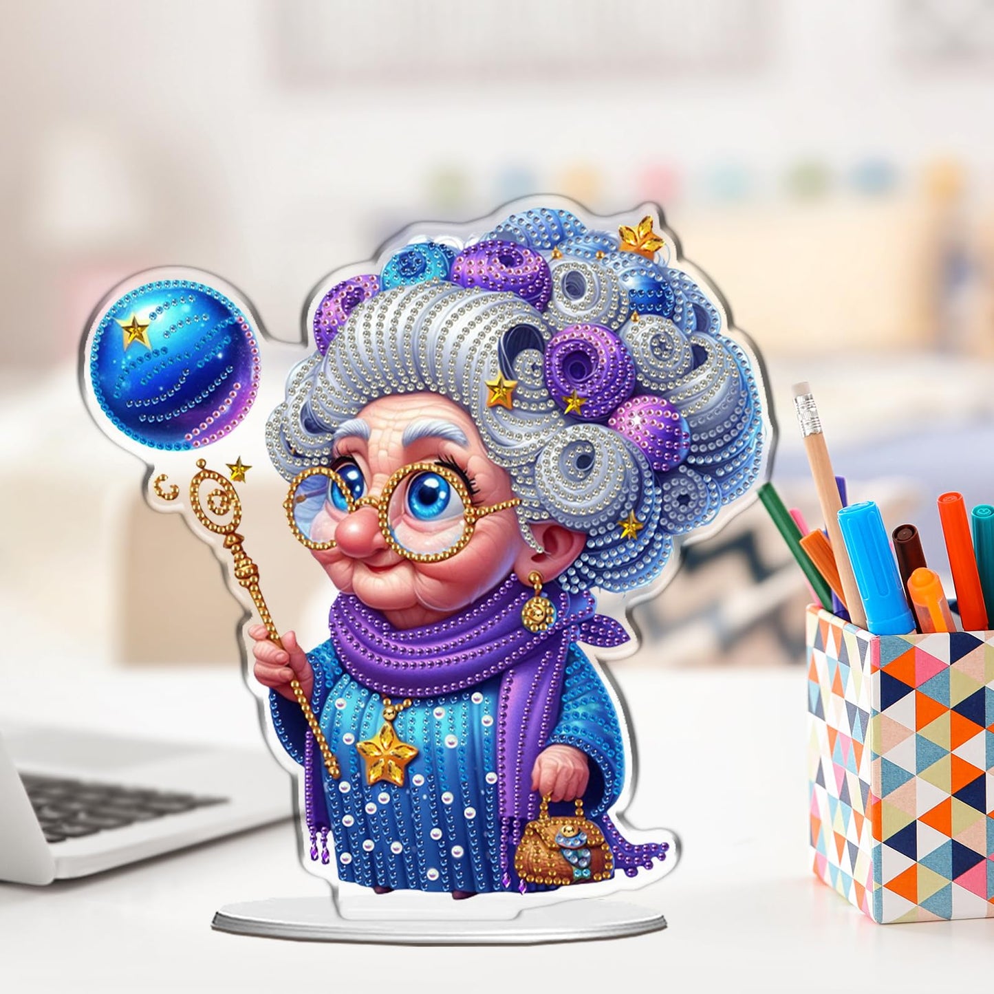 C'eitura DIY Diamond Painting Desktop Ornament - Double Sided Crystal Art Rhinestone Tabletop Decor, Magic Grandma Series Crafts Kit for Adults & Beginners, Home Office Table Decoration Gift, Acrylic