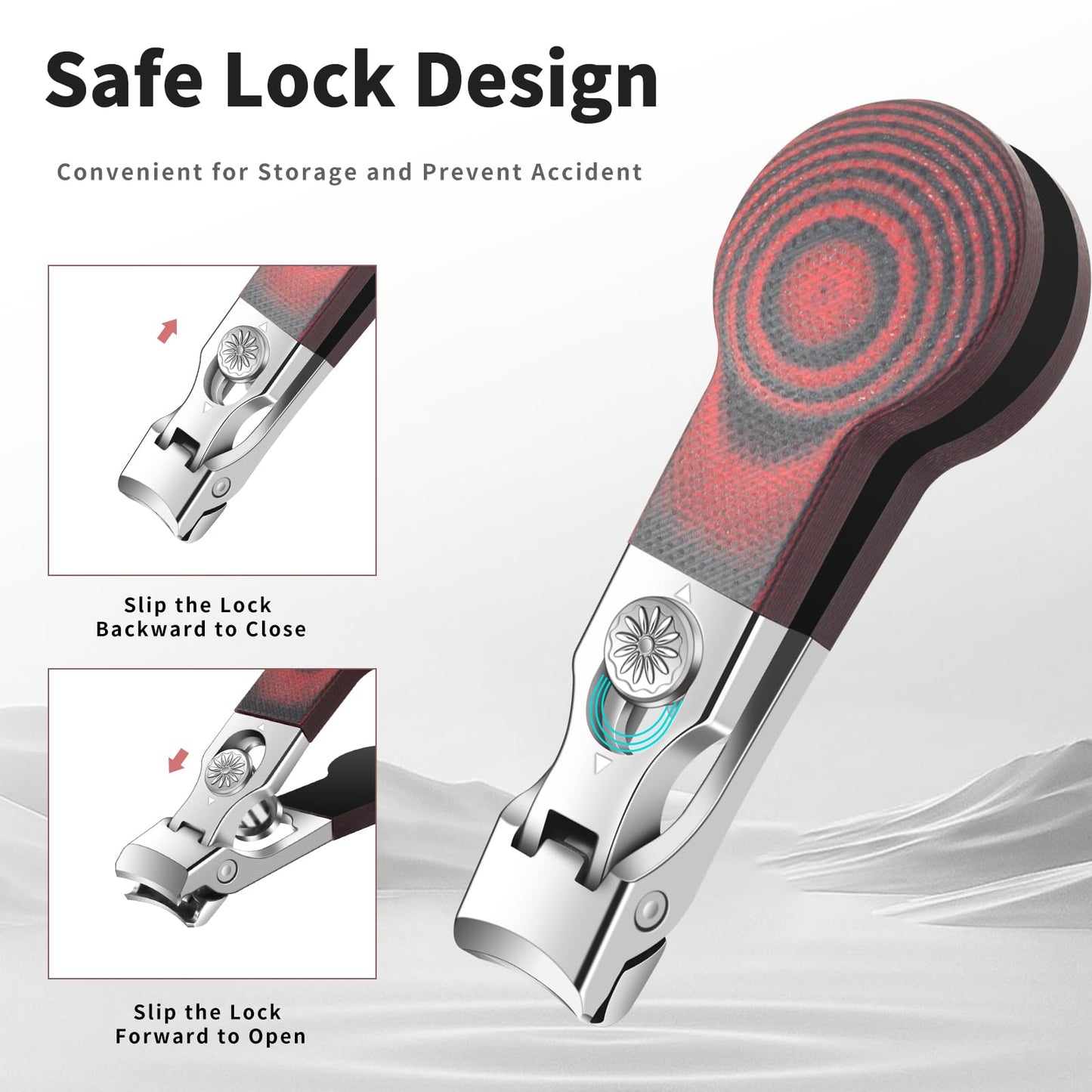 Large Opening Nail Clipper for Effortless Daily Trimming, G10 Handle Toenail Clipper Cutter for Seniors, Stainless Steel Nail Clipper for Thick Nail (Round Red A)