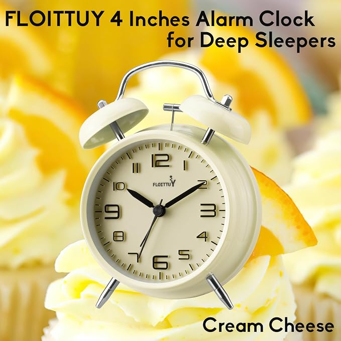 FLOITTUY (Loud Alarm for Deep Sleepers 4'' Twin Bell Alarm Clock, Stereo Digital Dial Alarm Clock with Backlight for Bedroom and Home Decoration(Cream Cheese)
