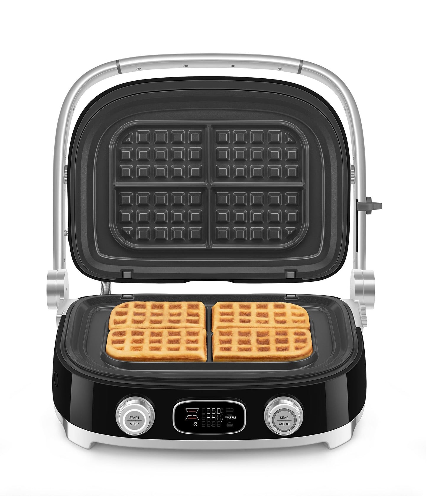 SMEG MGF01 Multi-Use Countertop Electric Grill, with Interchangeable Plates, Panini Press, Waffle Maker & Grill, LCD Display, Sear Function, Adjustable Temperature, 50’s Retro Style – (Black)