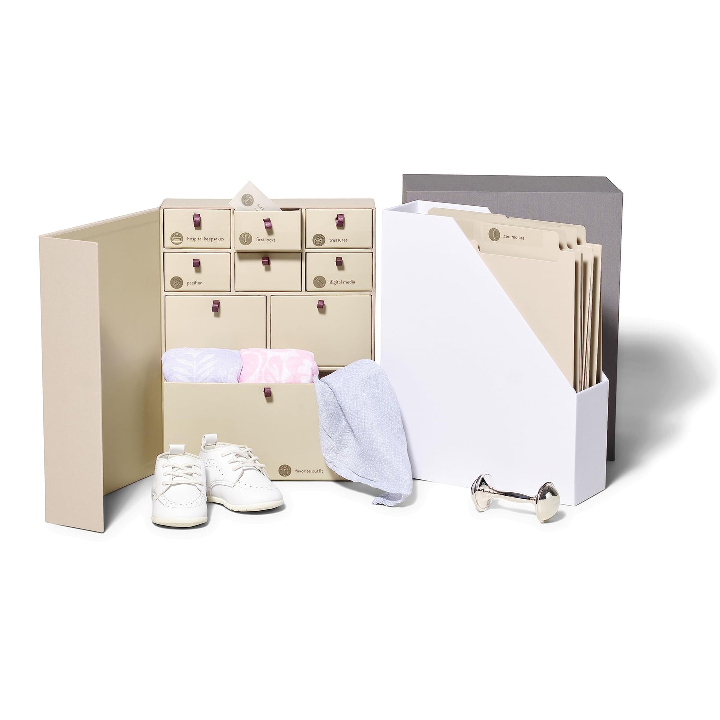 Savor I Baby Deluxe Box | Acid-Free Newborn Keepsake & Memory Organizer with 52 Labels, 9 Drawers, 8 File Folders | Mother’s Day Gift for Pregnancy, Mom & Baby Shower, Slate, No Customization