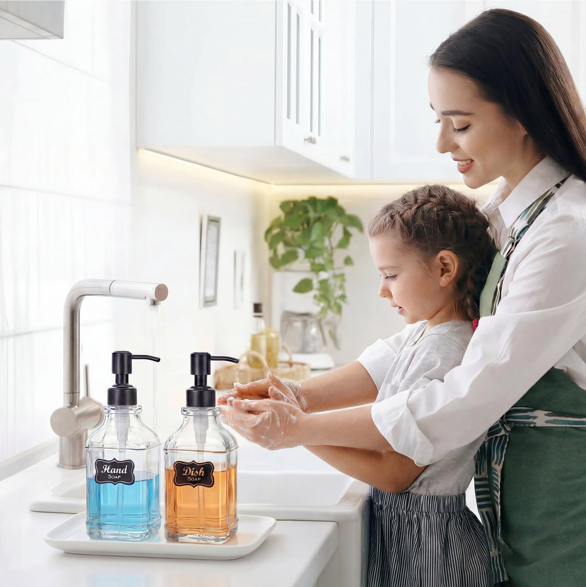 2Pack Hand & Dish Glass Soap Dispenser with Black Rust Proof Pump (2 Count)