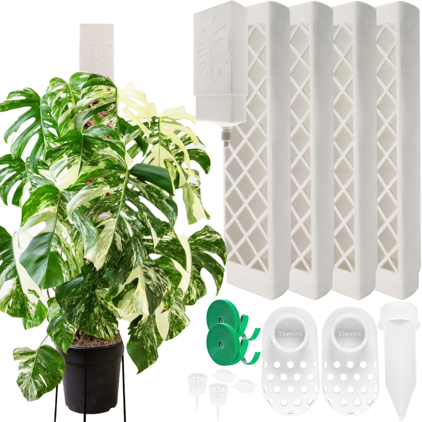 4 Psc 9 Inch D Shaped Moss Pole with Watering Dripper, Plastic Moss Poles for Climbing Plants, Sturdy Monstera Plant Support, Self Watering Moss Pole Kit for Plants Indoor(White)