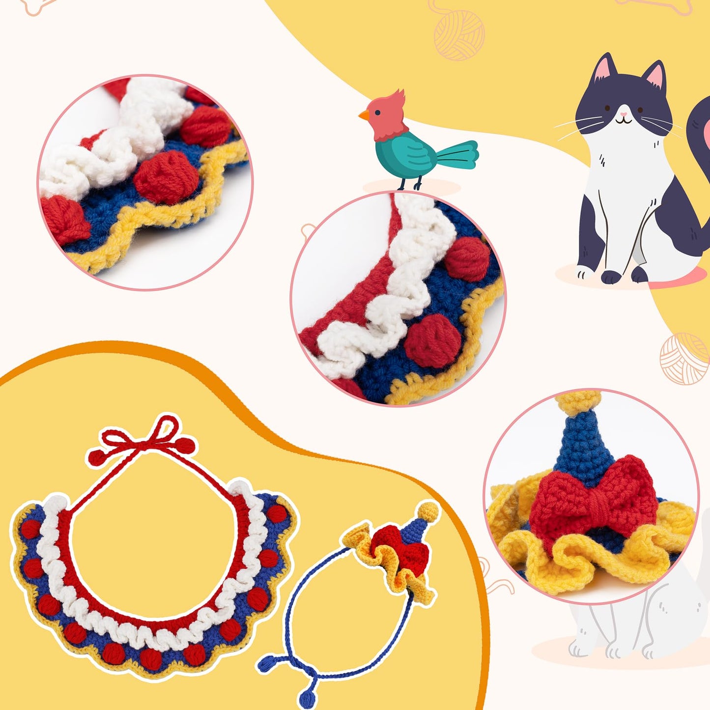 Alvian Crochet Kit for Beginners Adults Cat Collar Kit Crochet Starter Kit Adjustable Knitted Crochet Pet Scarf Hat Set with Video Tutorial Handmade Crochet Pet Gift