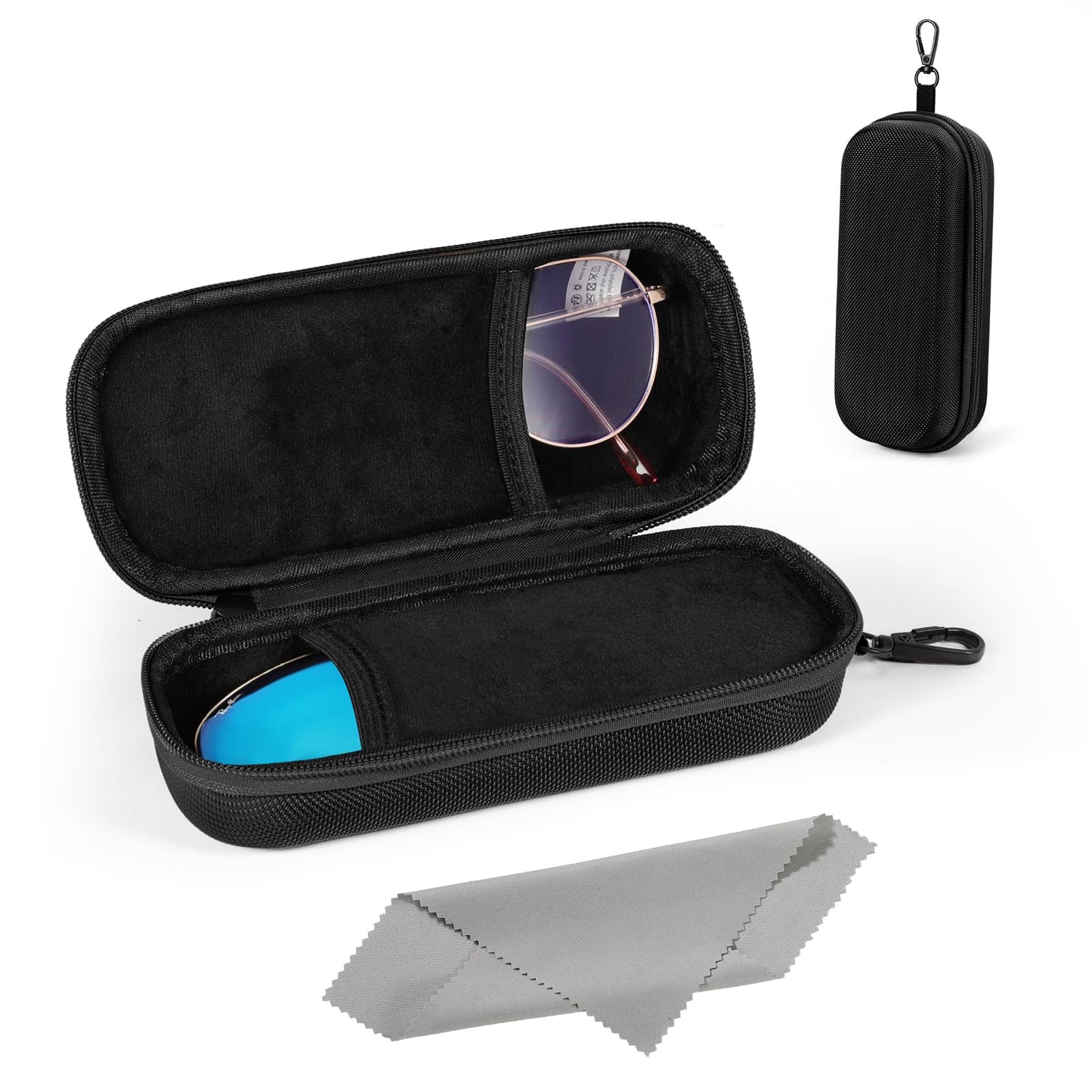 MoKo Double Eyeglass Case, Hard Shell Dual Glasses Case, Portable Travel Sunglass Organizer with Zipper Closure, Eyeglasses Storage Box for Men, Women, Black-Rectangular