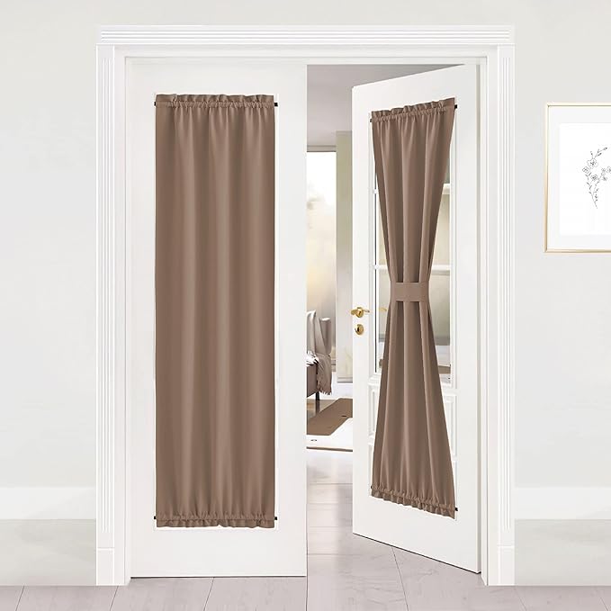 NICETOWN Sliding Door Curtain Panel - Total Privacy Blackout Thermal Curtain Panel Blind and Shade for French Sidelight Door (1 Piece, W25 x L72-Inch, Cappuccino)