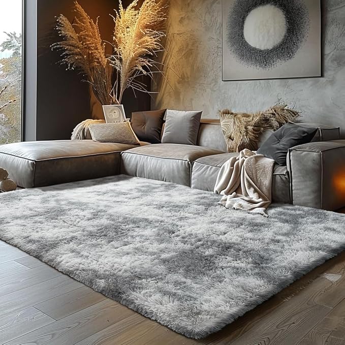 9X12 Large Area Rugs for Living Room Bedroom,Big Shag Rug for Bedroom Dorm,Soft Fluffy Indoor Carpet Nursery Rugs for Kids Girls Room Home Decor (Mottling Grey, 9X12 Feet)