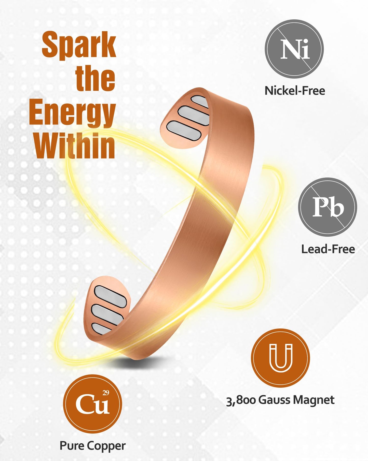 Jecanori Pure Copper Magnetic Bracelets for Men and Women–Upgraded Oval Magnets-Adjustable Cuff Bangles