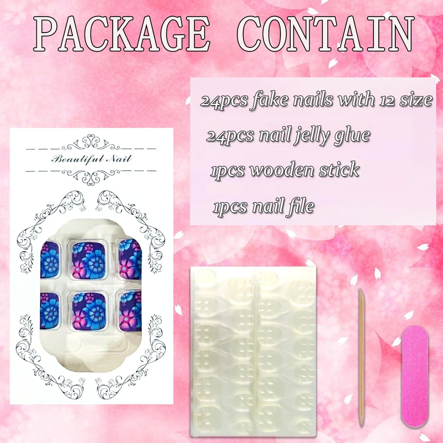 FIEONCIY Press on Toenails with Designs Acrylic Fake Nails for Toe Artificial False Nails with Charms Glue on Toe Nails for Spring Summer Stick on Toenails for Women Girls(JY156)