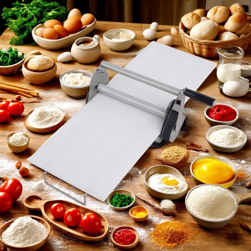 304 Stainless Steel Dough sheeter,Pastry Board and Fondant Roller, Manual, 12" Wide, 1-20mm Adjustable Thickness, Manual Operation,Board length 23.62 inch dough sheetre machine