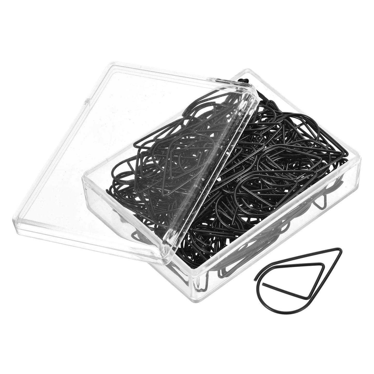 MECCANIXITY Paper Clip Drop-Shaped Cute Decorative Clips Bookmarks with Box 1.3 Inch Black for Organize Office Home, Pack of 100