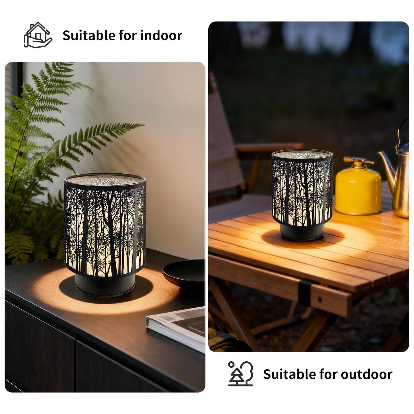 HEKALU Battery Operated Table Lamp, Cordless Lamps for Home Décor, Nightlight with LED Bulb with Timer for Living Room Bedroom Tabletop Entryway Centerpiece Gift (Forest)