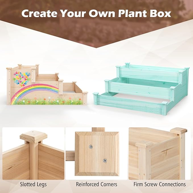Giantex 3-Tier Raised Garden Bed, Tiered Planter Box w/Open-Ended Base, Fir Wood Elevated Raised Beds for Gardening, Vegetable Flower Herb Fruit, Perfect for Patio, Lawn, Backyard