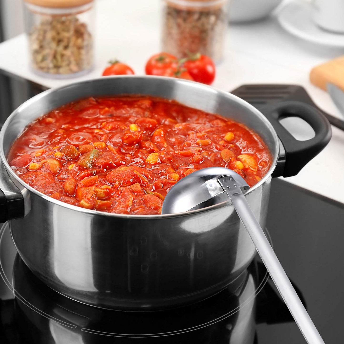meekoo 3 Pieces Stainless Steel Ladle Soup Handle Ladle with Pouring Rim for Kitchen Cooking Soup Sauce (4 oz)