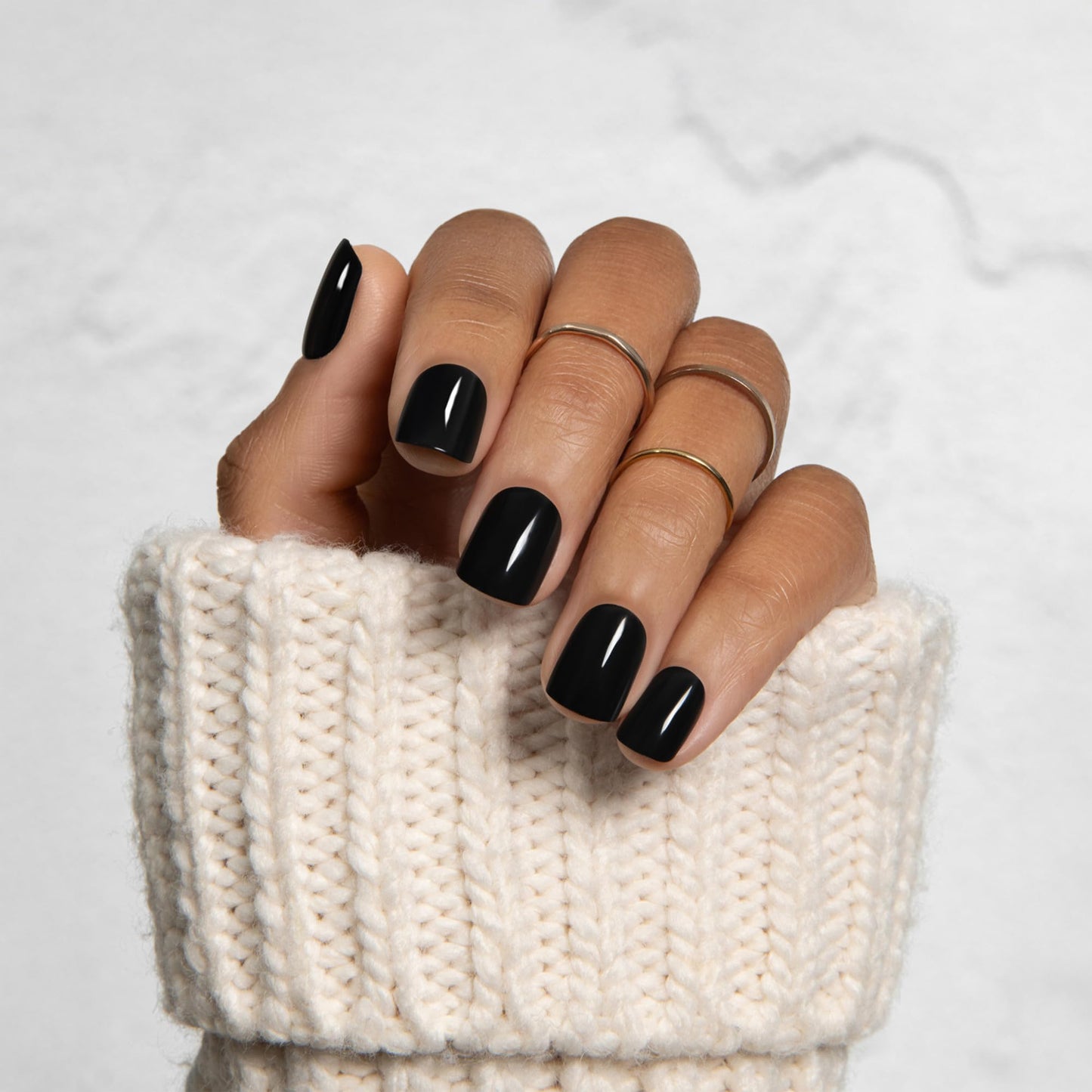 Kiss Impress No Glue Mani Press On Nails, Color, 'All Black', Black, Short Size, Squoval Shape, Includes 30 Nails, Prep Pad, Instructions Sheet, 1 Manicure Stick, 1 Mini File