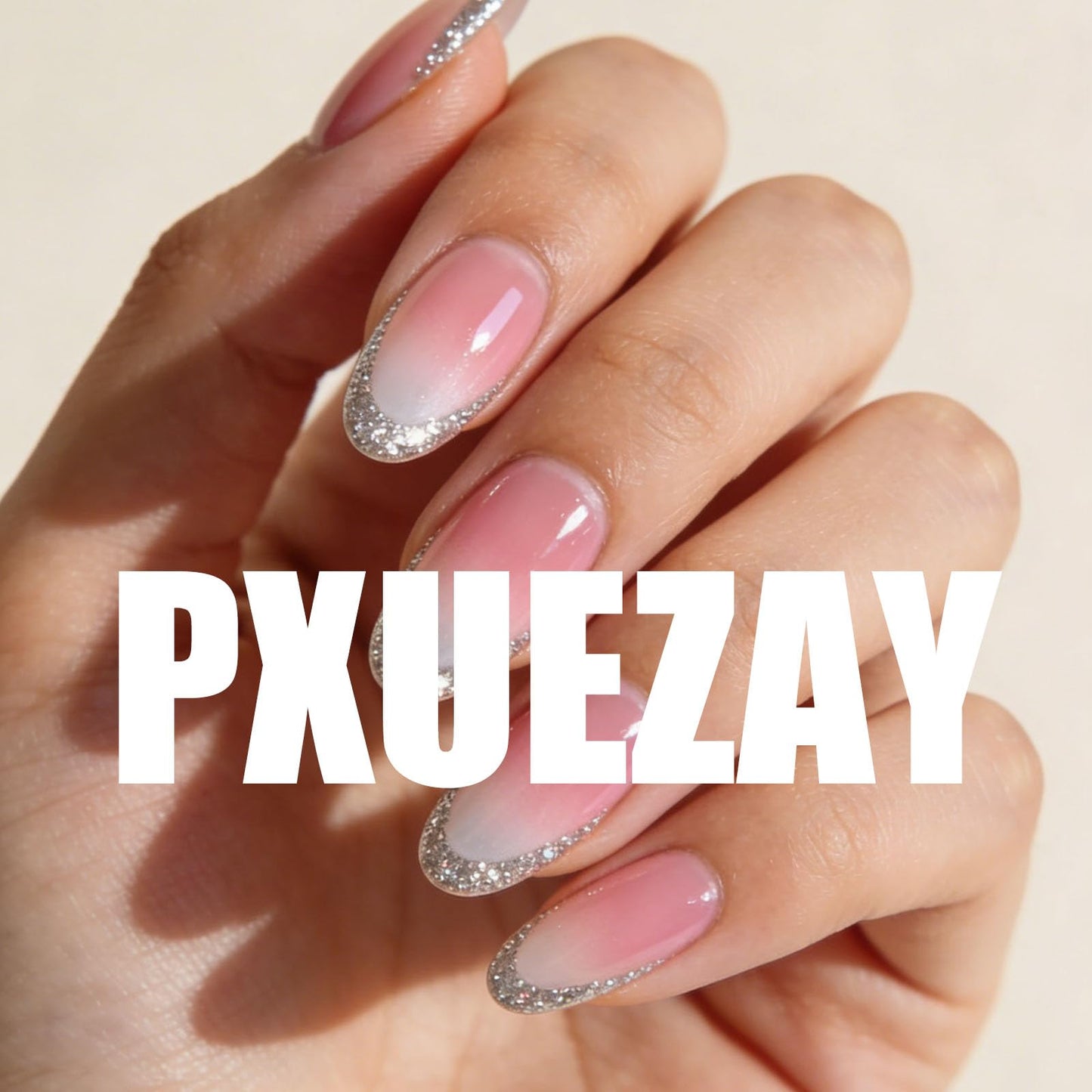 French Tip Press on Nails Square Medium Fake Nails with White Flower Black Lines Silver Glitter Designs Glossy Glue on Nails Nude Nails Press ons Acrylic Artificial Stick on Nails for Women 24Pcs