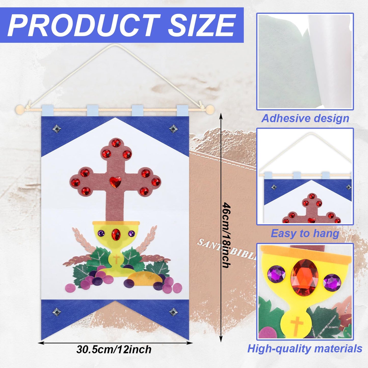 Hillsuren First Communion Banner Kits 12 x 18 Inches Felt Holy Communion Banner Kits First Communion Gifts Sunday School DIY Arts and Crafts Kit