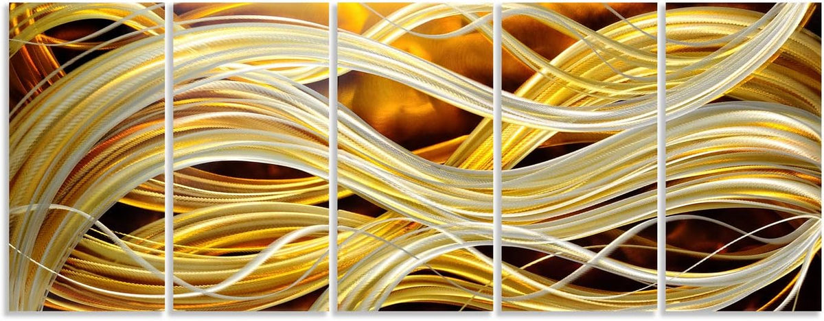 Yihui Arts Abstract Metal Wall Art - Hand Crafted 5 Pieces Panels Set, 3D Aluminum Modern Contemporary Home Accent