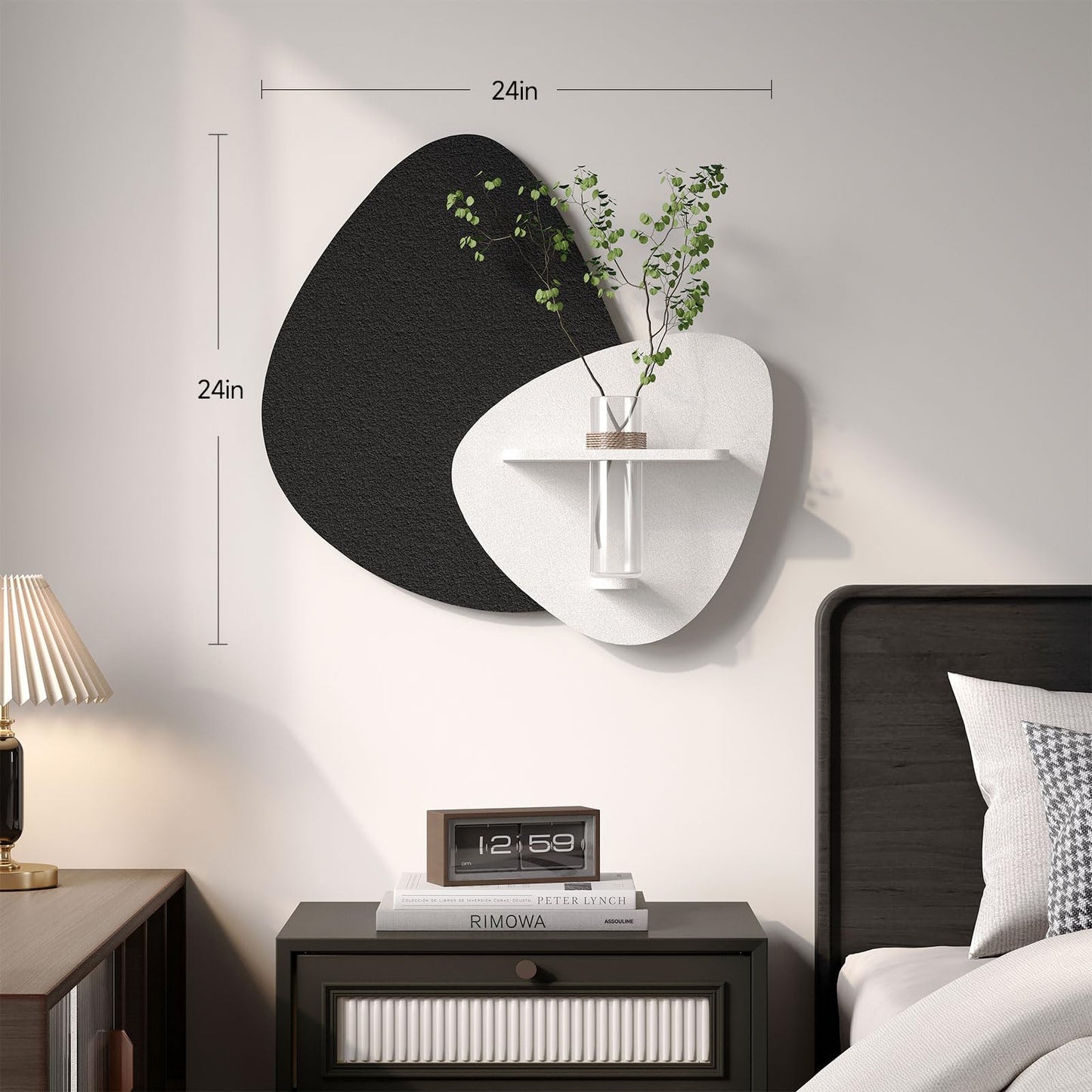 Cuspin 3D Textured Black and White Wall Art with Vase and Shelf, Minimalist Abstract Japandi Paintings Wall Decor, Modern Artwork for Living Room Dining Bedroom Hallway Office Bathroom Home Decor