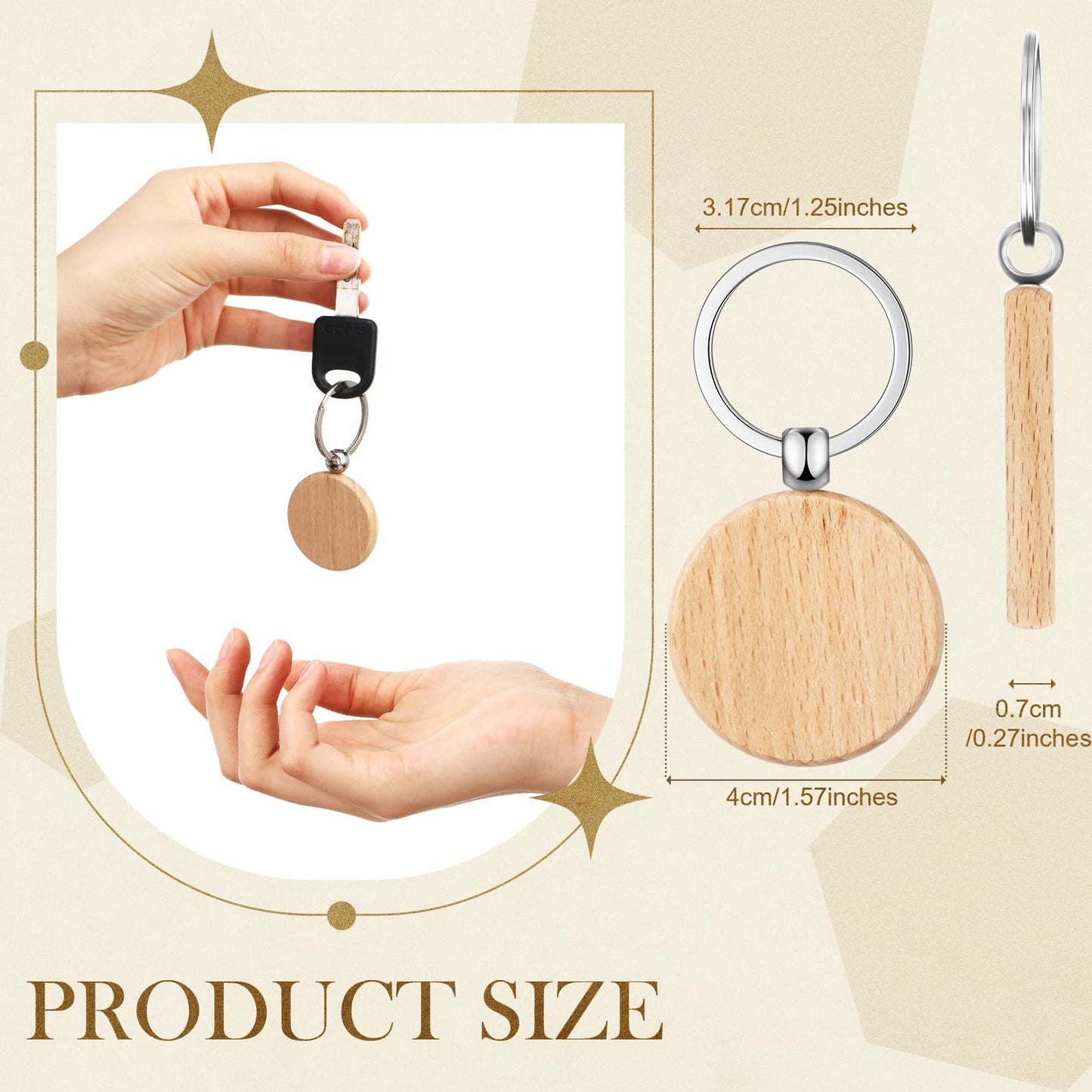 Yinkin 50 Pcs Wooden Keychain Blanks Bulk Laser Engraving Key Chain Unfinished Wooden Key Ring Tag for DIY Gift Crafts (Round 1)