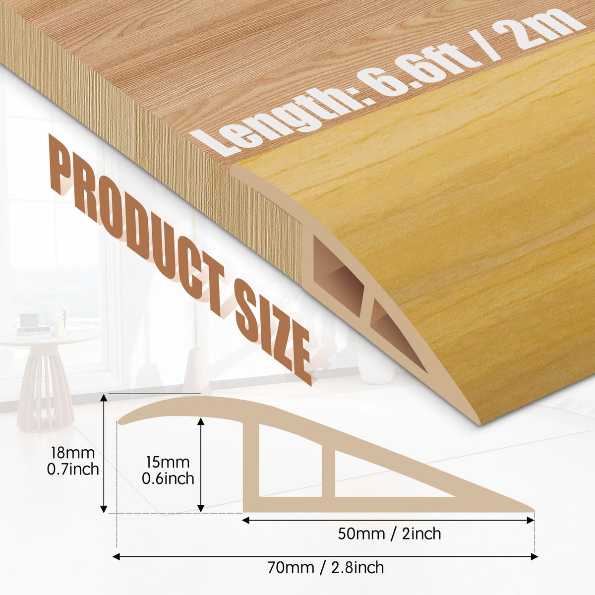 Floor Transition Strip Door Threshold 78" Floor Transition Reducer Trim on The Edges Threshold Strip Self Adhesive Suitable for Doorways