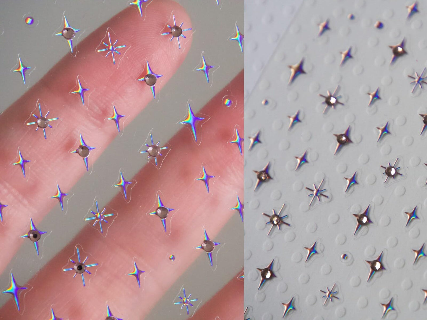 Gilding Silver Halo Crystals Stars Nail Stickers/Twinkle, Winkle, Little Star Peel Off Sticker/Rhinestone Decals 4-Pointed Star Nails (2 Sheets)