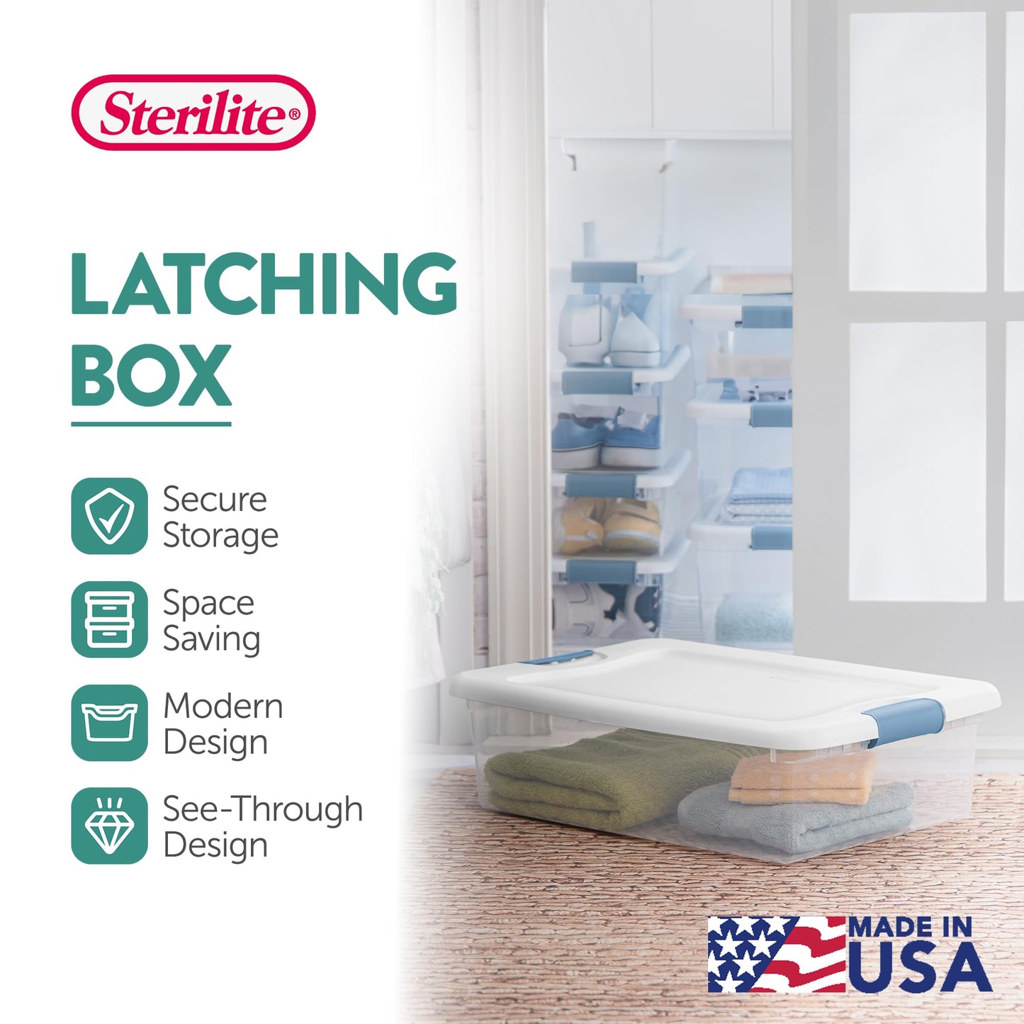 Sterilite 6-Pack Latching Box, Under Bed Storage Bins with Lids, Clear Plastic, 32 Quart - Heavy-Duty Organizing Containers for Closet, Bathroom, and Office
