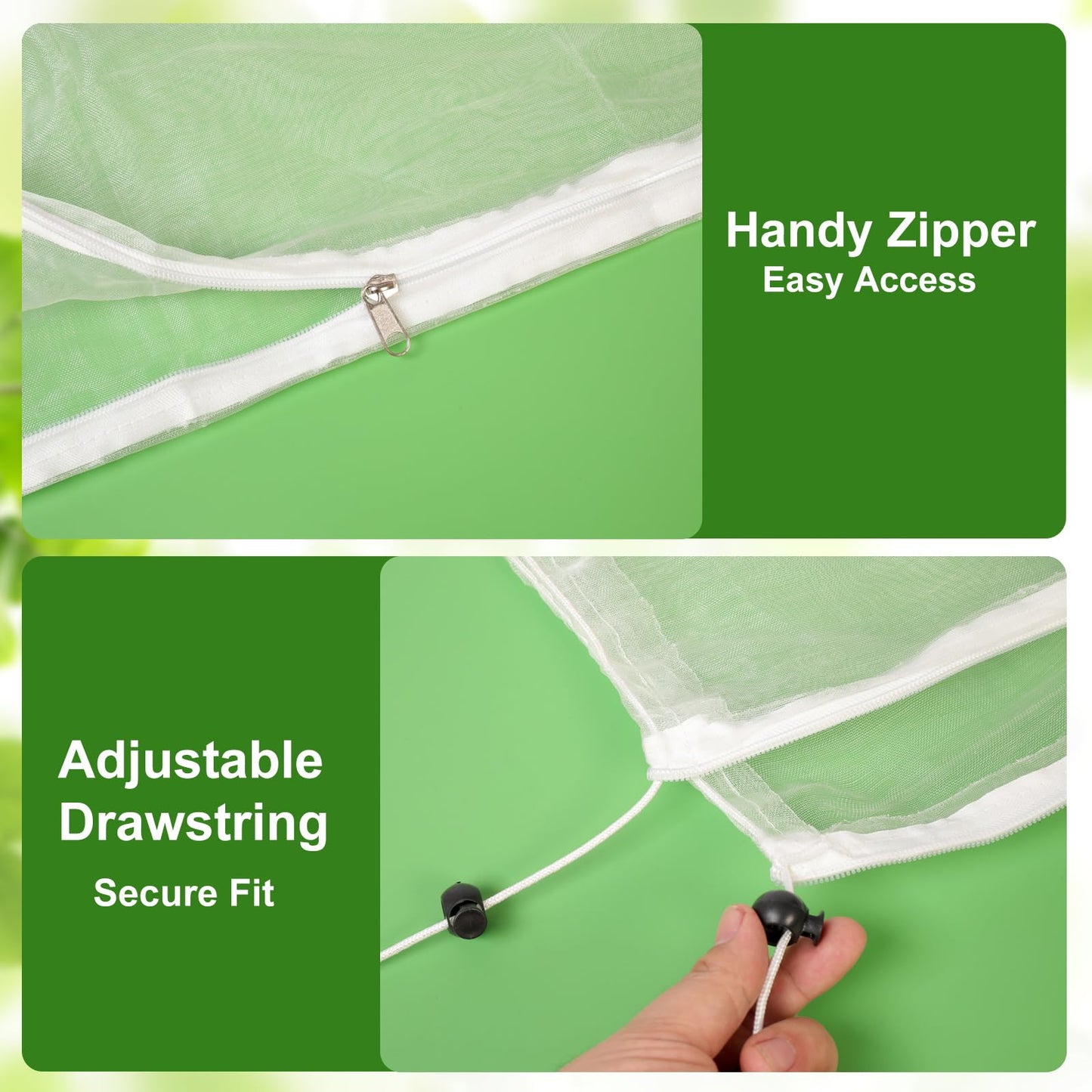 Jevrench 2 Pack 2.6 x 3.6ft Garden Netting for Plants, Fruit Tree Netting with Zipper & Drawstring, Bird Netting for Garden Protection, Blueberry Bushes, Tomato Plants & Fruit Trees