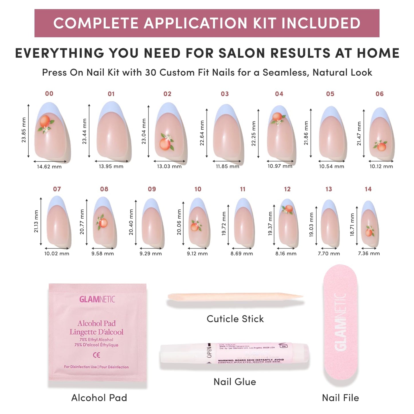 Glamnetic Press On Nails - Medium Oval Fake Nails with Blue French Tips & Orange Accents | Salon Quality Summer Nails | Capri Coast | 15 Sizes - 30 Nail Kit with Glue