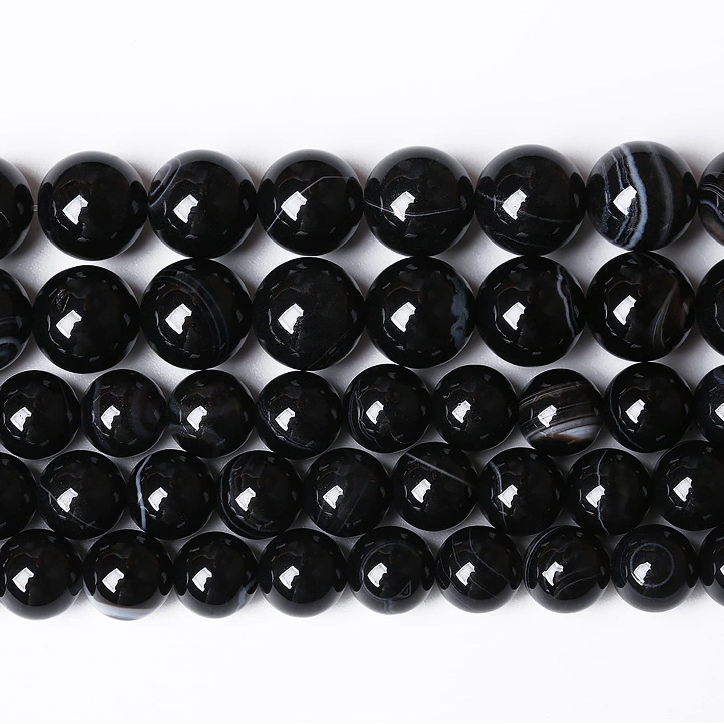 45PCS 8mm Natural Black Striped Agate Beads Gemstone Round Loose Beads for Jewelry Making DIY Bracelet Necklace 15" Inch