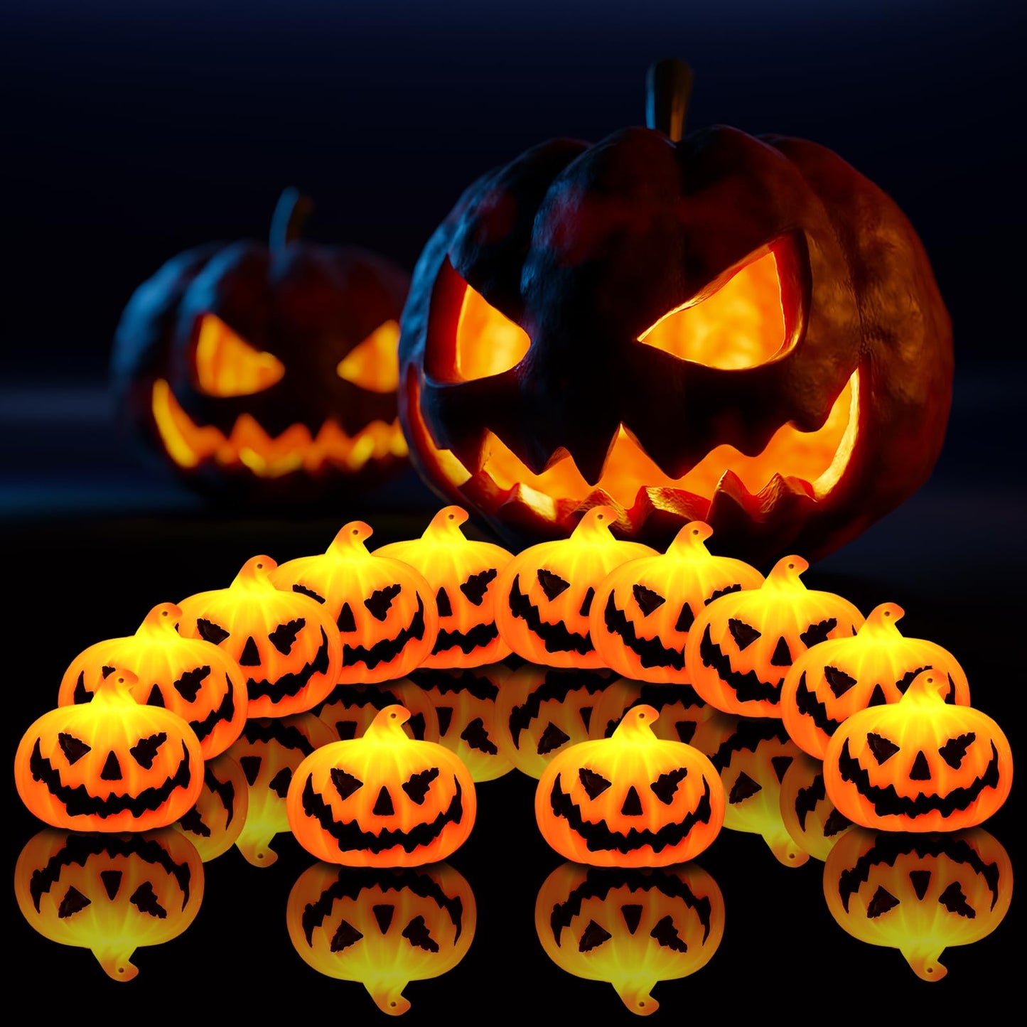 Blinket 12PCS Mini Flameless Jack-o'-Lantern Pumpkin Candle for Indoor Home Decoration, Spooky Tea Light for Halloween Party Supplies Gifts Table Decor