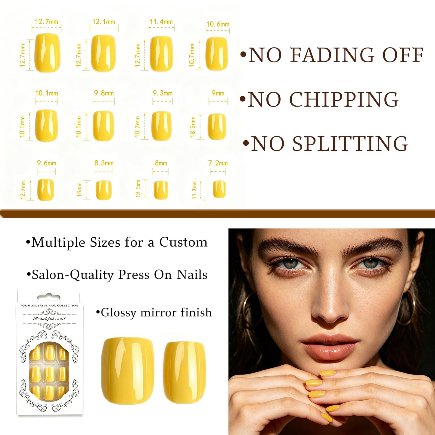 C.Z.Z.T.T.NAILS press on nails Summer Sunshine Yellow Square Round Wearers | Energizing Fingertip Light Up Your Moments