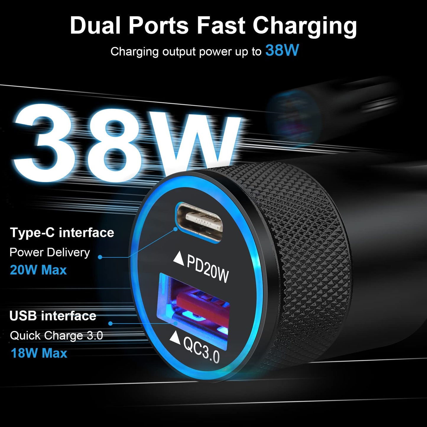 Type C Charger Fast Charging Block for Samsung Galaxy S25, A15 5G,A16,A55,A35,A14,A13,A25,S24 S23 FE,A03s,A53,Z Fold6,20W PD 3.0 USB C Wall Charger 38W Car Adapter+2 PCS Android 6ft USB C-to-C Cable
