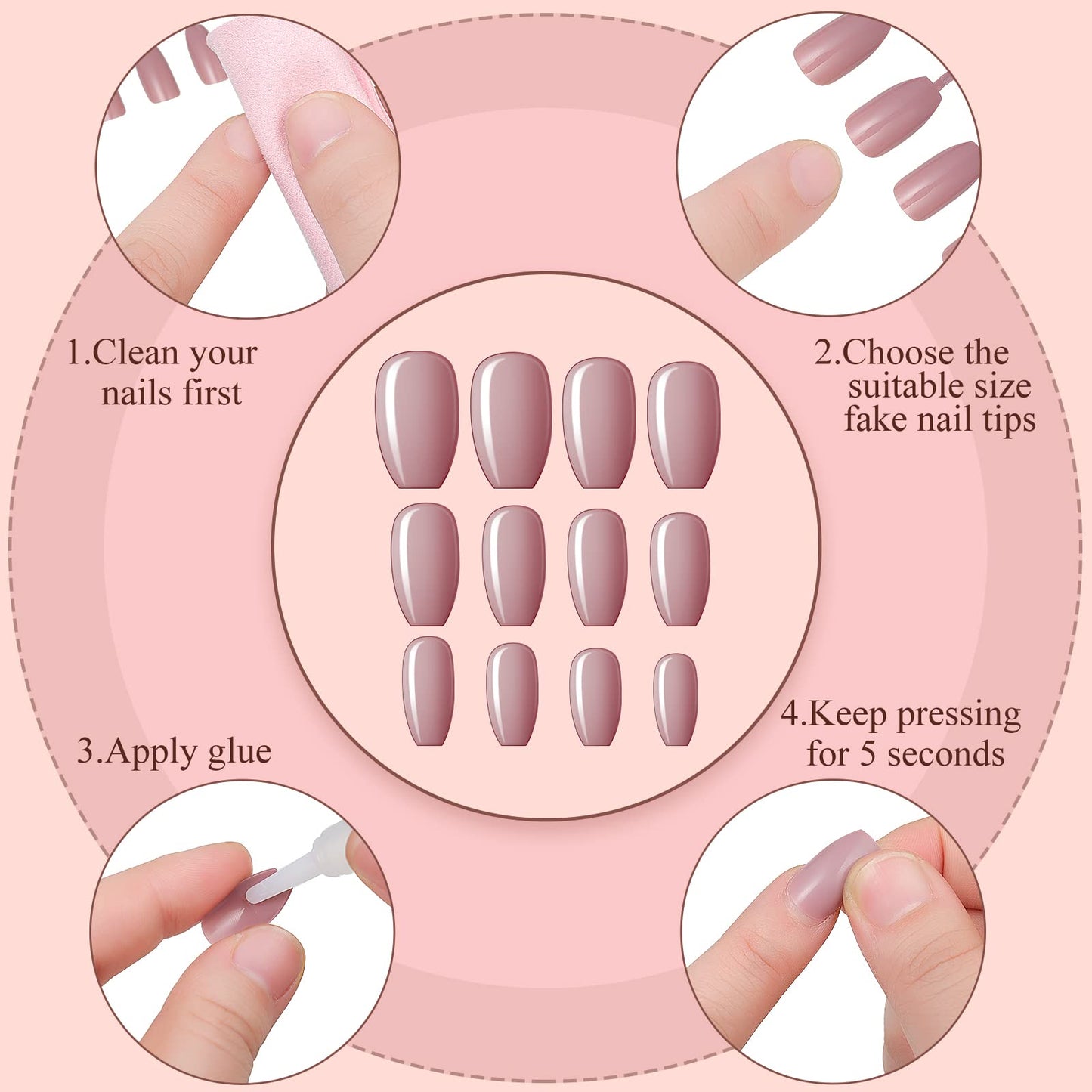 Maitys 720 Pieces 30 Sets Medium Square False Nails Artificial Ballerina Glossy Press on Nails Solid Color Coffin Fingernail for Women Girls Accessories(Cute Colors)