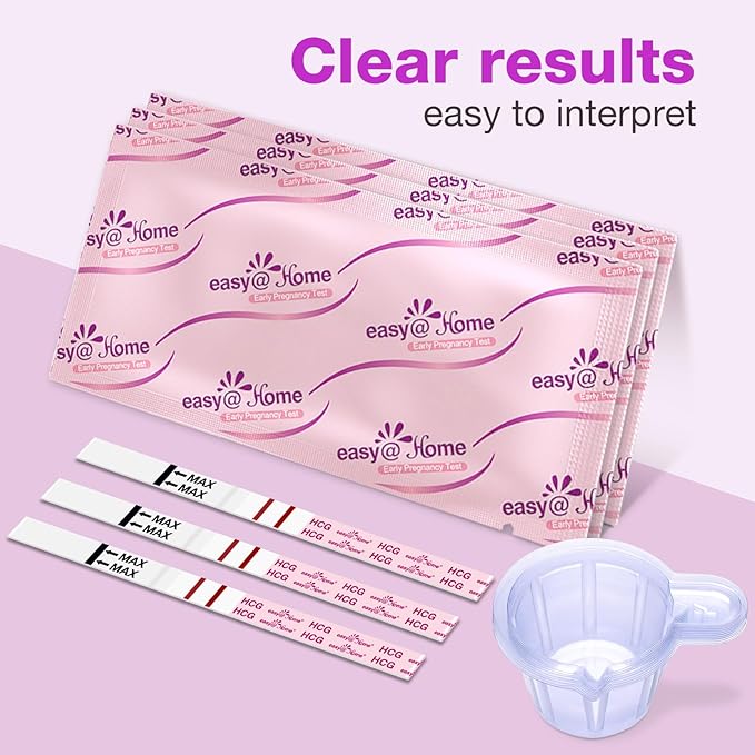 Easy@Home 40 Pregnancy Test Strips with 40 Urine Cups - Fast & Accurate Early Detection, Sensitive & Clear Results, Designed for Women Trying to Conceive Exp 09-30-2025