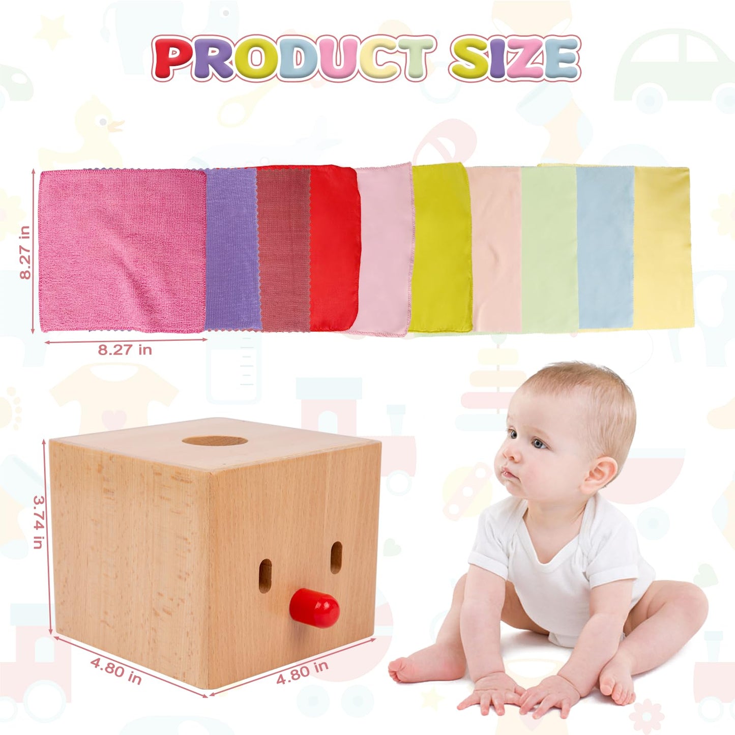 Adena Montessori Baby Full Wood Tissue Box Infant Toys for 6-12 Months Baby