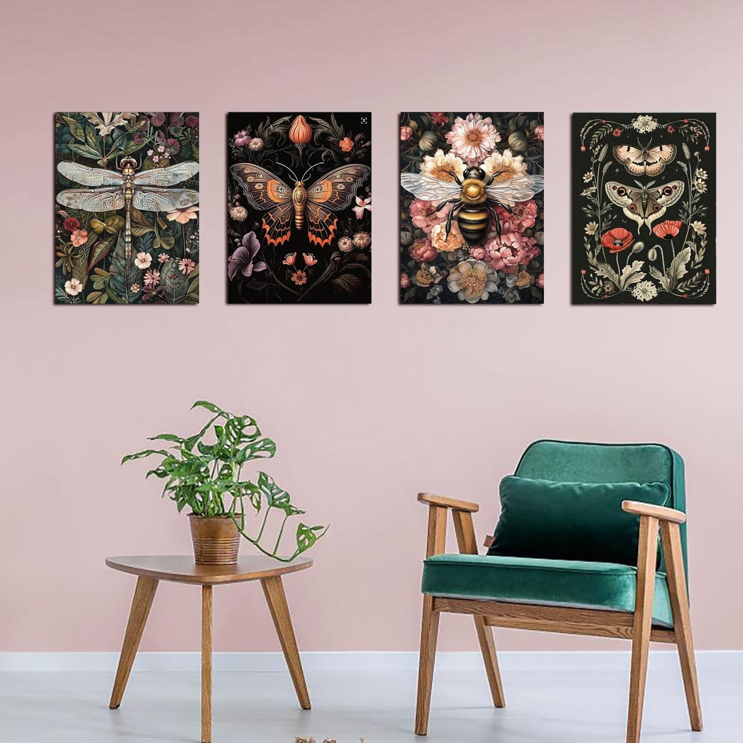 4 Pack Stamped Cross Stitch Kits for Adults - Cross Stitch Kits for Beginners,11 CT Insect Flowers Cross Stitch Patterns Dimensions DIY Counted Cross Stitch Kits for Adults Arts Craft 12x16 inch