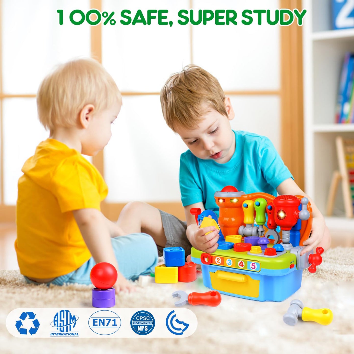 ORWINE Toys for 1 Year Old Boy, Musical Toddler Tool Bench, Montessori Educational Toys with Sound Lights Effect, Shape Sorter, One Year Old Boy Birthday Gift, Engineer Pretend Play Workbench