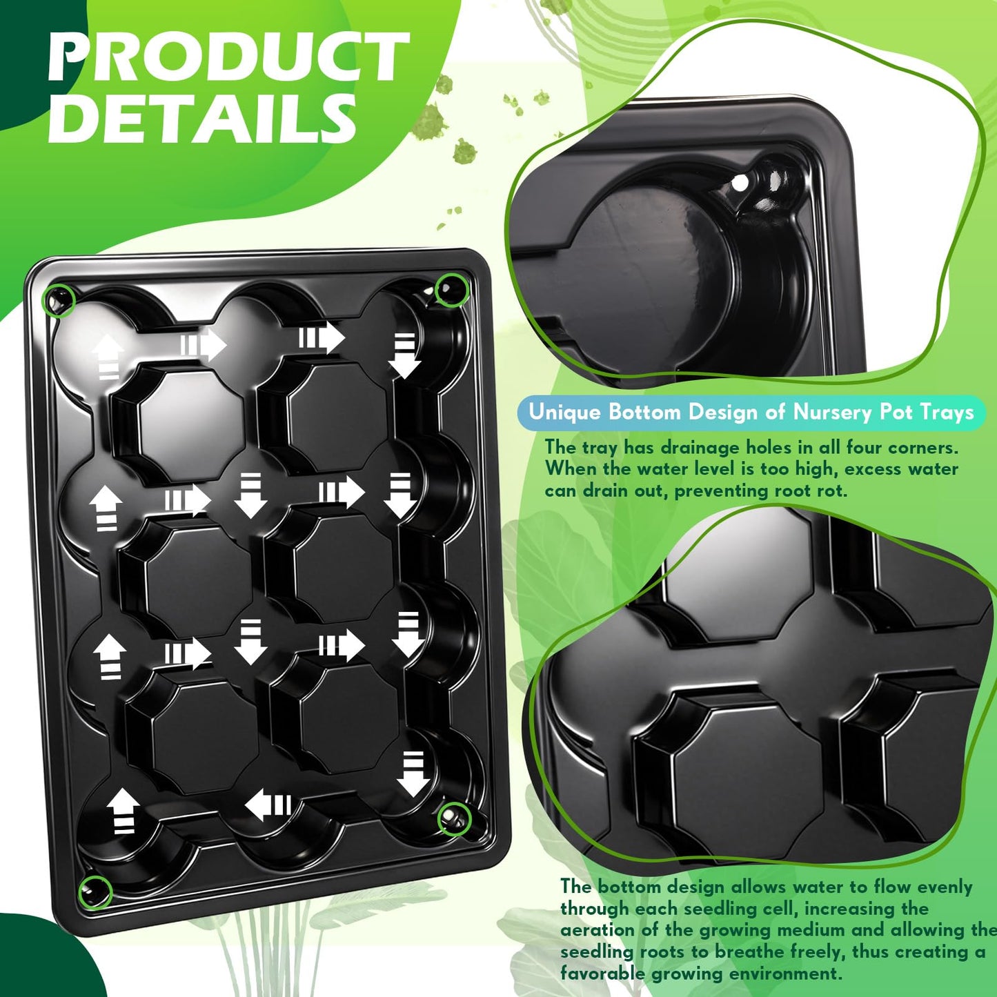 Lounsweer 6 Sets 4 Inch Plant Nursery Pots 72 Pcs and 12 Cell Plant Seed Starter Trays 6 Pcs, Sturdy Seeds Starting Germination Shuttle Carrying Trays, Small Planter Nursery Propagation(Black)