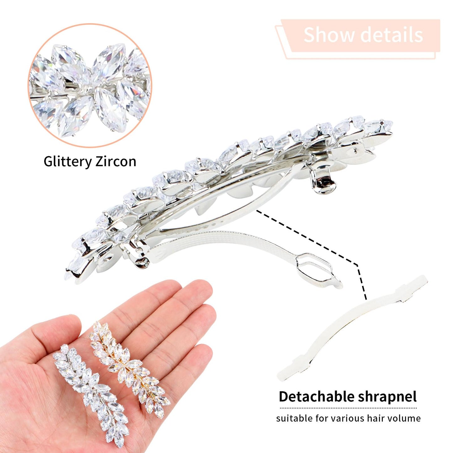 WHAVEL 2PCS Rhinestone Hair Clips - Crystal Leaf Vintage Bridal Barrettes for Weddings, Brides, and Bridesmaids (Gold, Silver)