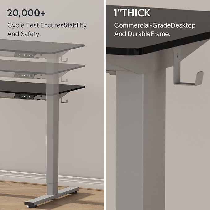 FLEXISPOT EN1 Whole Piece Standing Desk, 60 x 24 Inches Height Adjustable Desk Electric Sit Stand Desk for Home Office (Black Frame + 60" Black Desktop, 2 Packages)