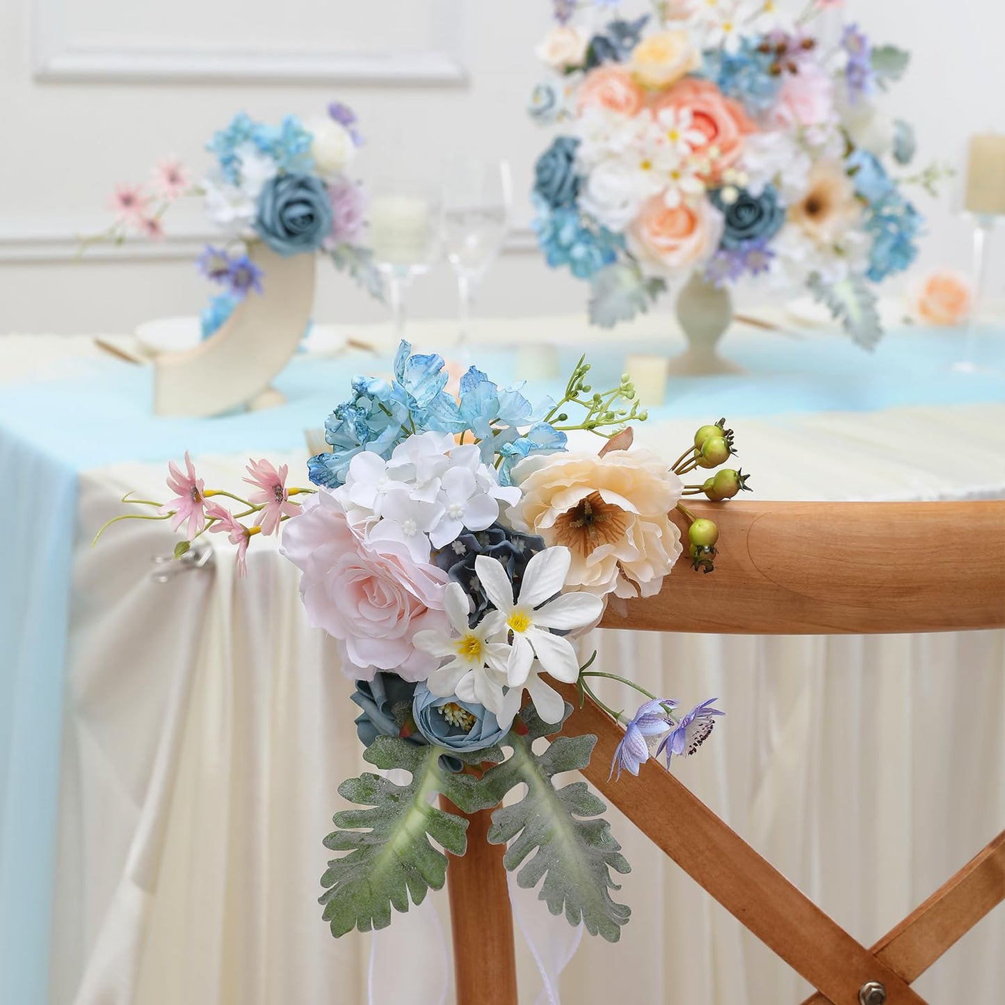 Garisey Artificial Flowers Combo for DIY Wedding Bouquets Combo Centerpieces Arrangements Party Bridal Baby Shower Home Decorations-Blue&White