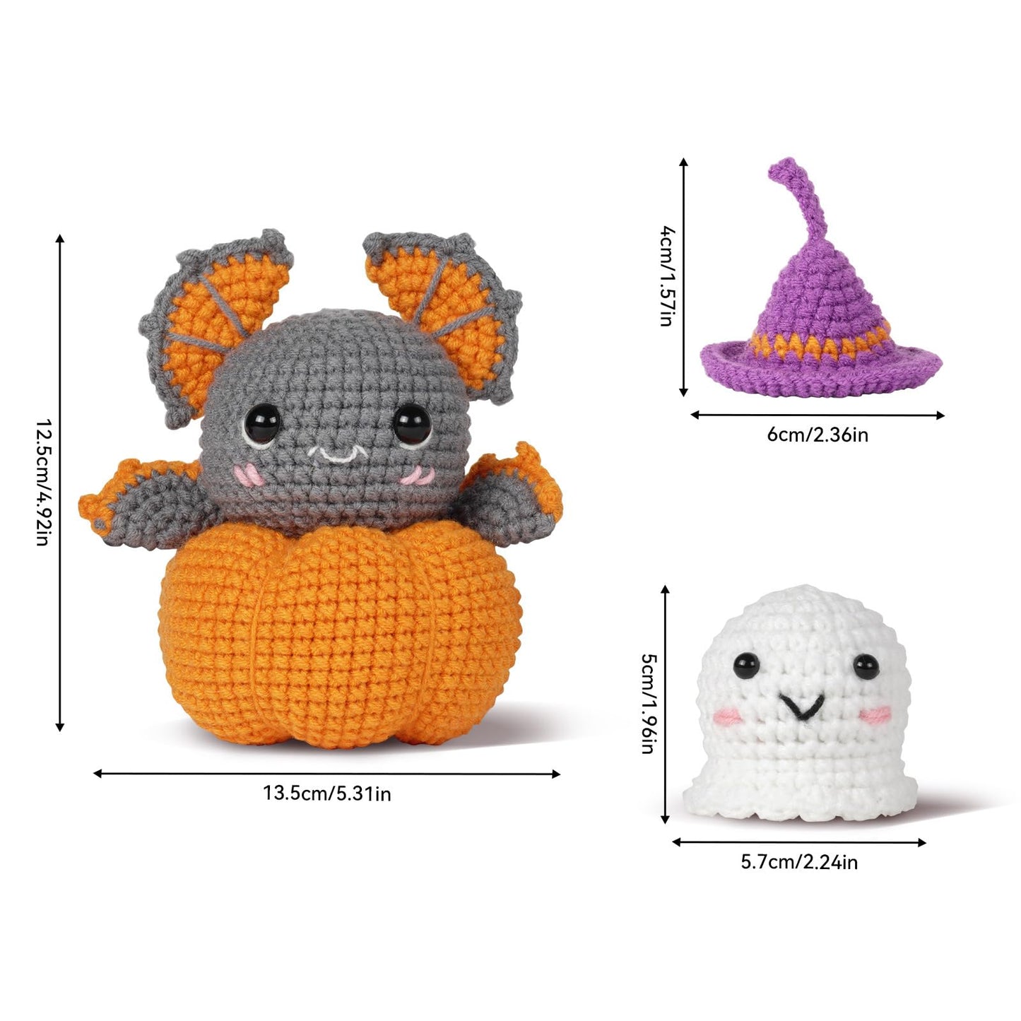 RongsiShun Halloween Crochet Kit for Beginners, Pumpkin and Ghost Amigurumi Set with Step-by-Step Video Tutorials, Extra Yarn & Hook, DIY Craft Gift for Adults Teens Kids