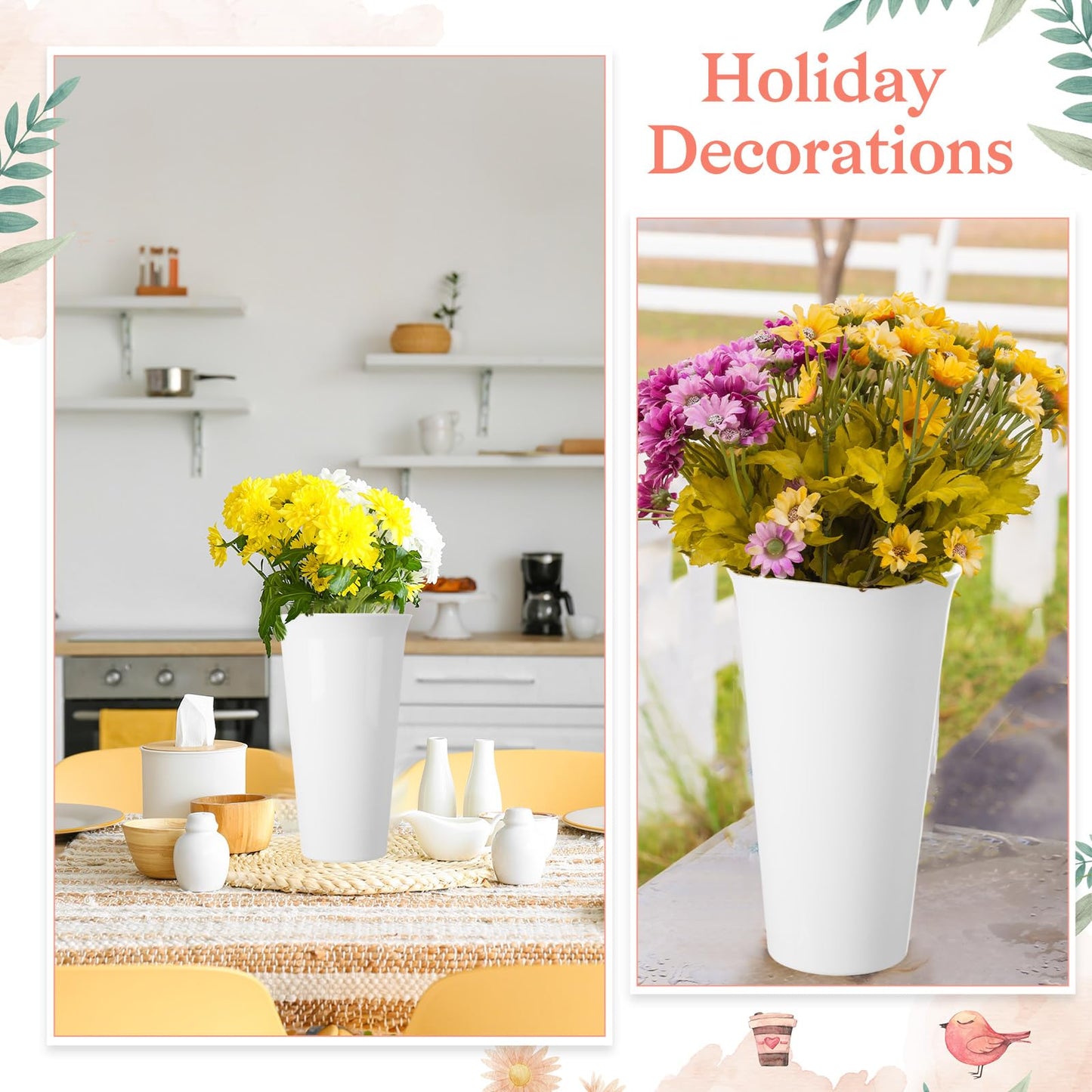 Ninehaoou 16 Pack Flower Buckets 9.84 Inch Plastic Flower Vases Modern Round Vases for Centerpieces Floral Display Decorative Buckets for Table Home Wedding Decorations (Pure White)