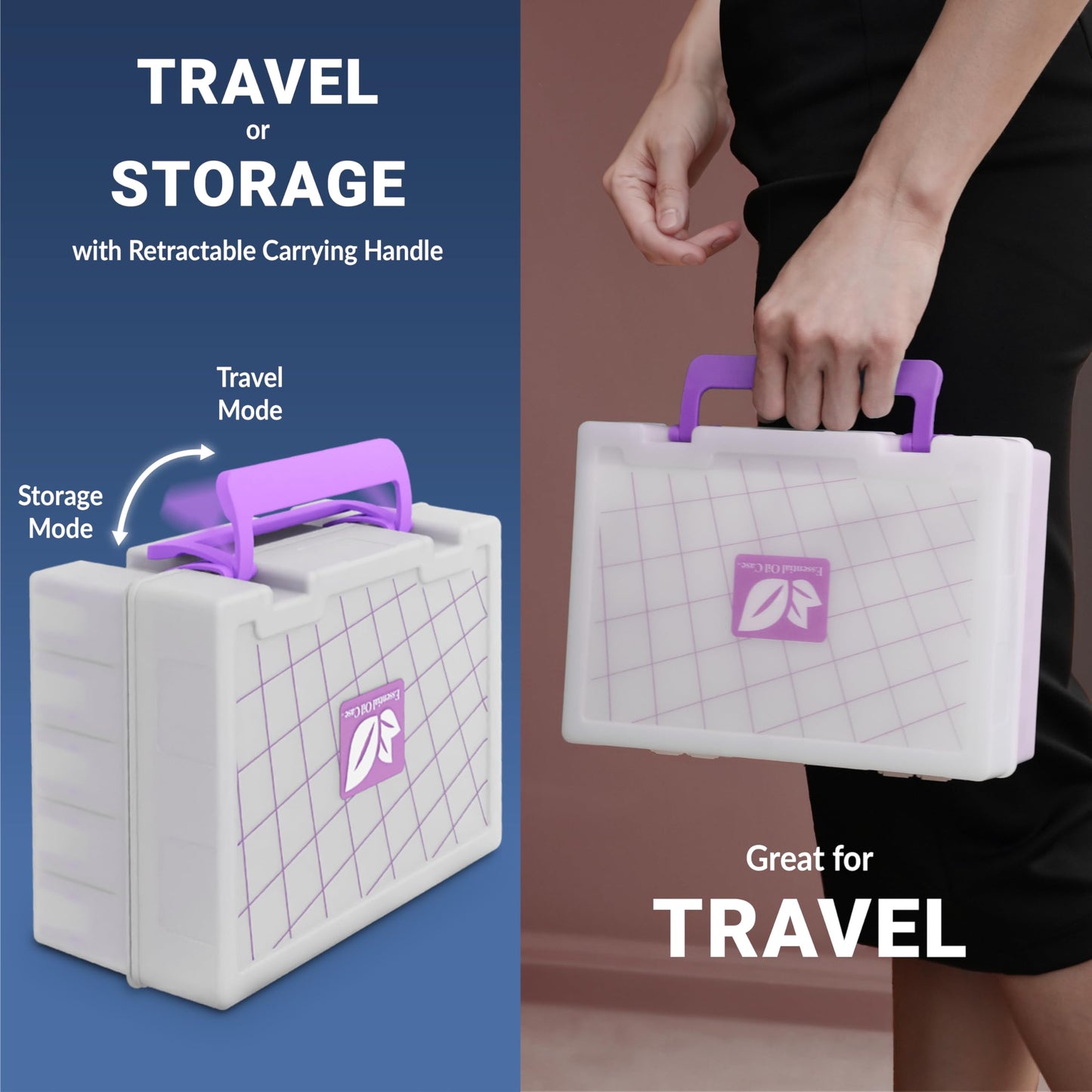 GPG2 Essential Oil Organizer for 35 Bottles, Hard Shell Storage Case with Shelf Display Lid & Travel Handle, Fits 5ml/10ml/15ml, Roller Bottles, Compatible with Top Brands, Lavender